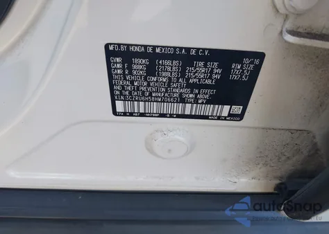 2017 Honda Hr-V Ex from USA, damaged, VIN 3CZRU6H58HM706621